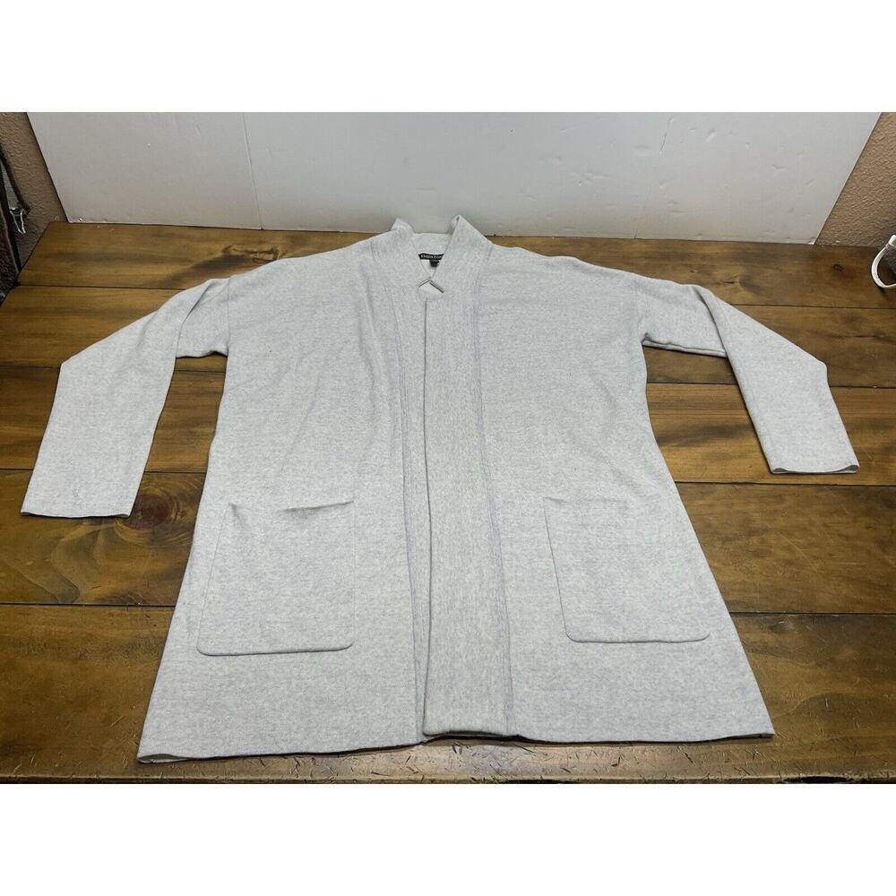 Eileen Fisher Notch Collar Cardi in Pearl Merino Wool Blend Open Cardigan M